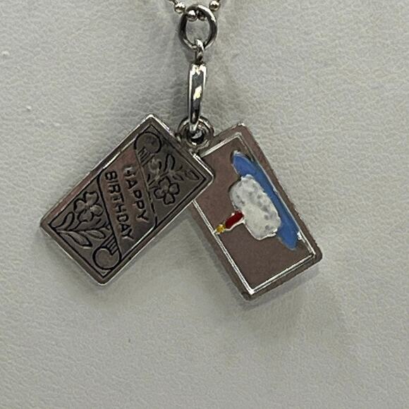 Sterling 925 Vintage Happy Birthday Double Rectangle Floral
Charm Cake Necklace - Picture 6 of 11
